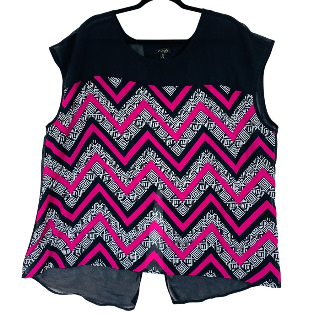 open back chevron print sleeveless blouse  top size xl by ATTITUDE